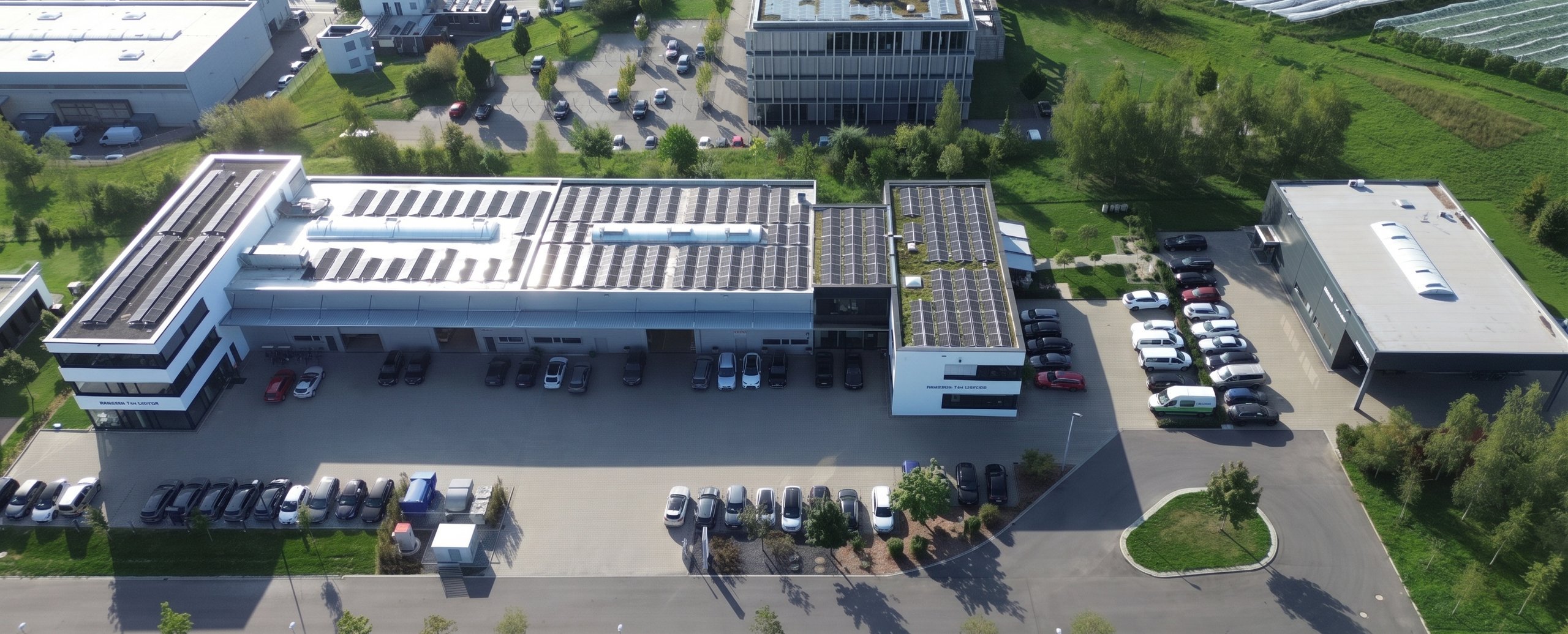 Luftbild der Energas-Zentrale mit Solardächern