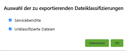 Kundenportal: Auswahl der zu exportierenden Dateiklassifizierungen