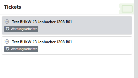 Kundenportal: Ticketliste mit zwei Einträgen zu Wartungsarbeiten